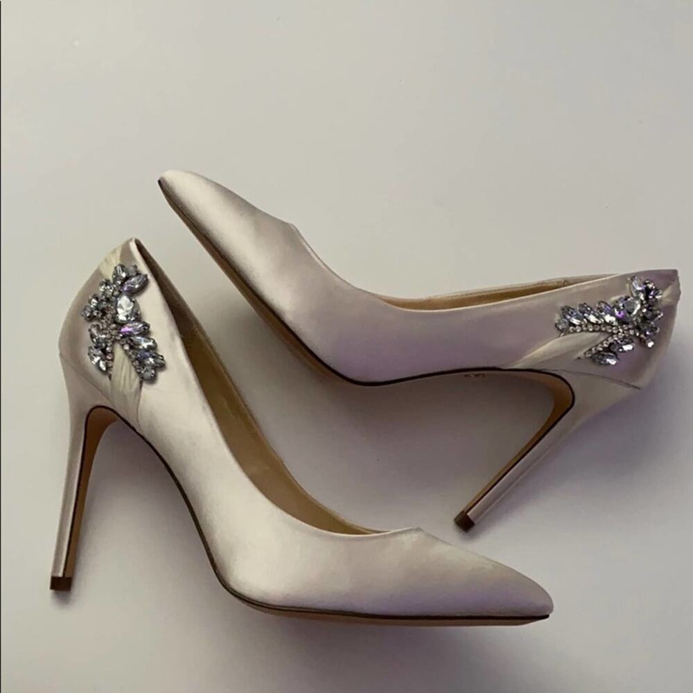 Nina Ivory Satin Embellished Pointed Toe Stiletto Heels